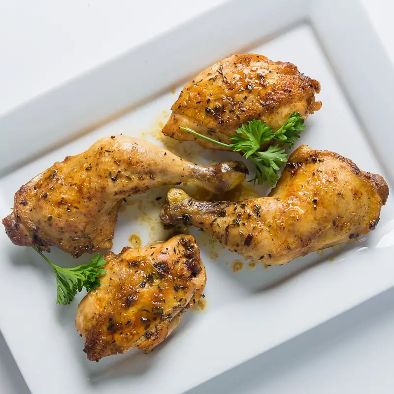A platter of golden herb-roasted chicken